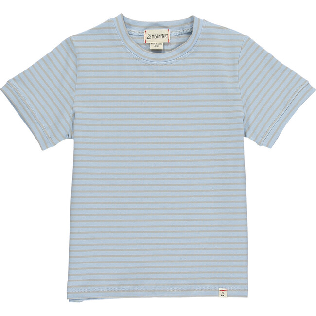 Crew Neck Stripe Tee, Blue And Grey - T-Shirts - 1