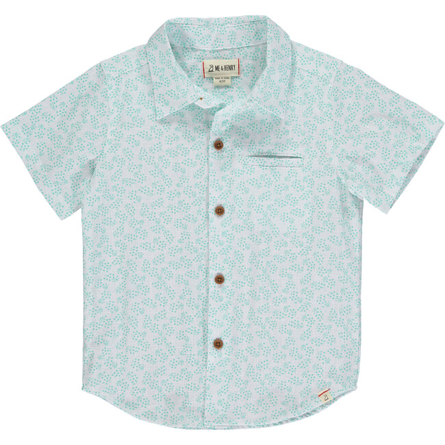 Floral Print Short Sleeved Shirt, Aqua - Shirts - 1
