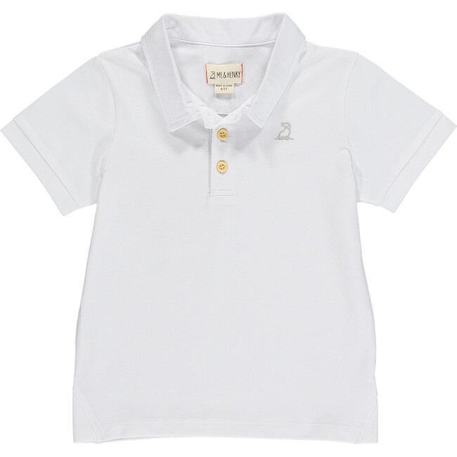 Short Sleeve Pique Polo Shirt With Henry Embroidery, White - Polo Shirts - 1