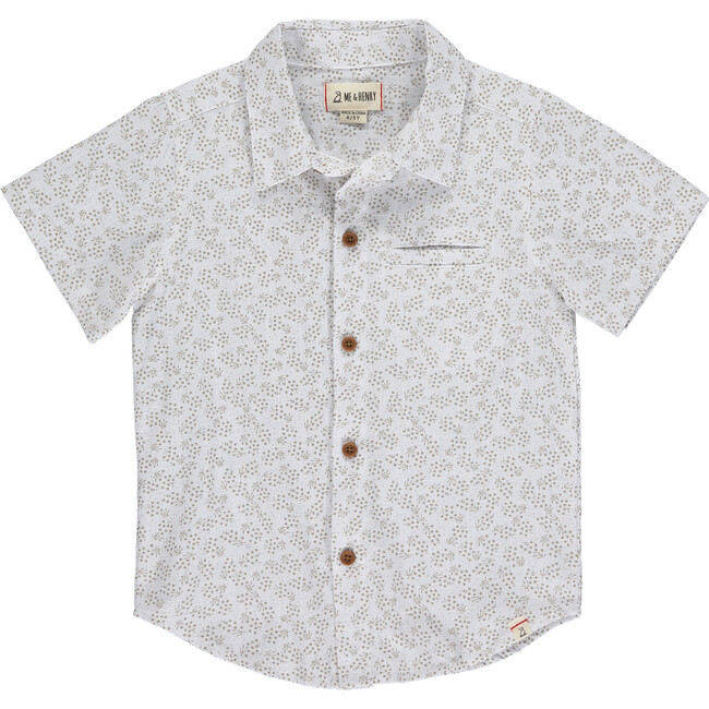 Floral Short Sleeved Shirt, Taupe - Shirts - 1