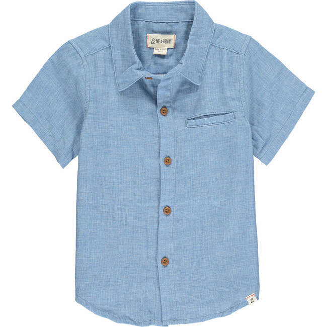 Self-Stripe Short Sleeved Shirt, Pale Blue