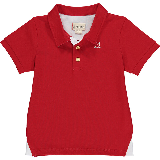 Short Sleeve Pique Polo Shirt With Henry Embroidery, Red - Polo Shirts - 1