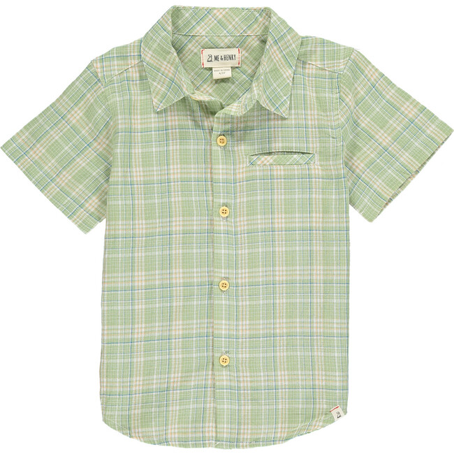Plaid Short Sleeved Shirt, Sage And Blue - Shirts - 1