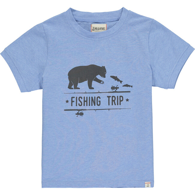 Crew Neck Fishing Trip Print Tee, Blue - T-Shirts - 1