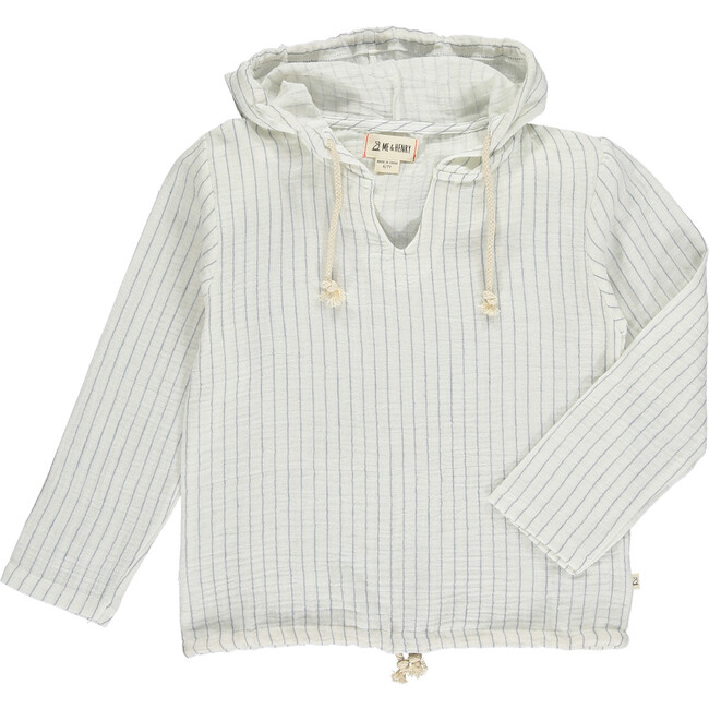 Cotton Gauze Stripe Hooded Top, White - Sweatshirts - 1