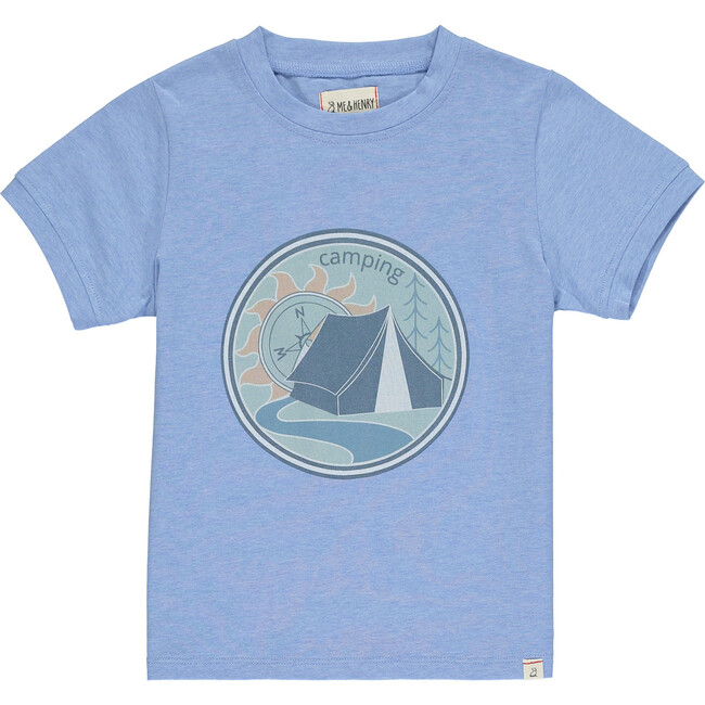 Crew Neck Camping Print Tee, Blue
