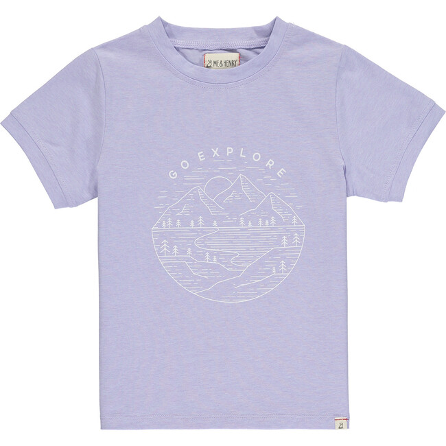 Crew Neck Go Explore Print Tee, Lilac - T-Shirts - 1