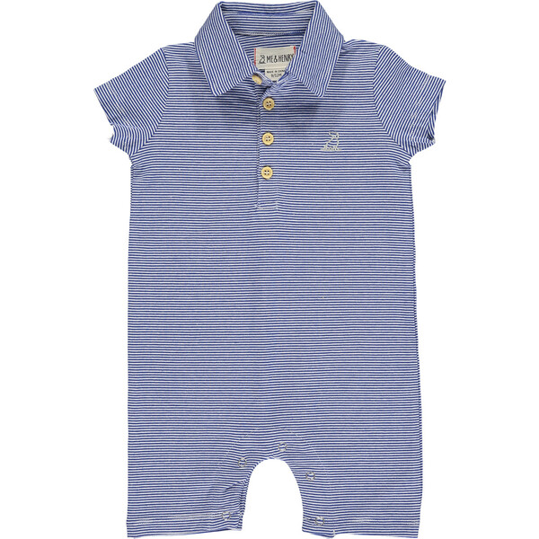 Boys DRIFT White and Aqua Polo Romper by Me & Henry main image 0