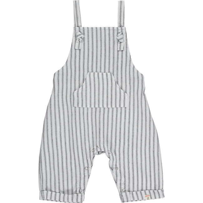 Stripe Overalls With Front Pocket, Black And White