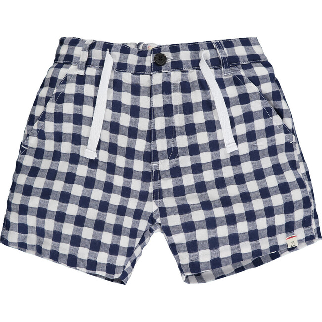 Cotton Drawstring Plaid Shorts, Royal Blue And White - Shorts - 1