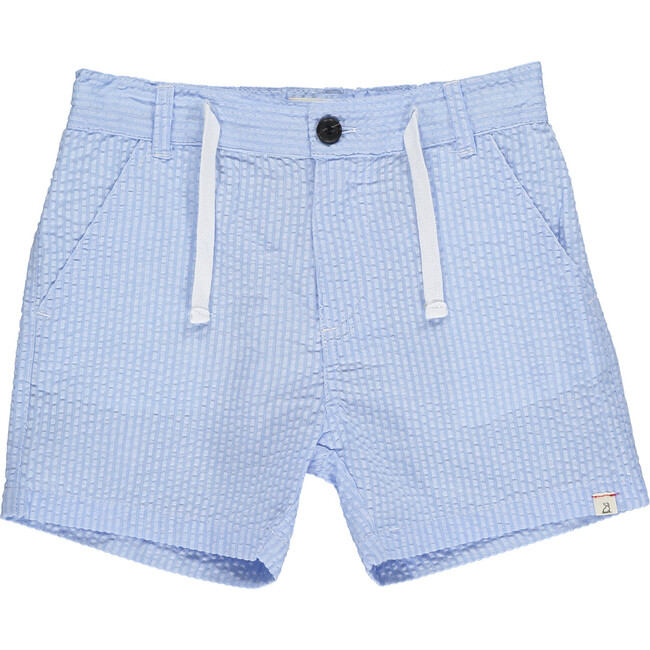 Cotton Drawstring Seersucker Shorts, Blue - Shorts - 1