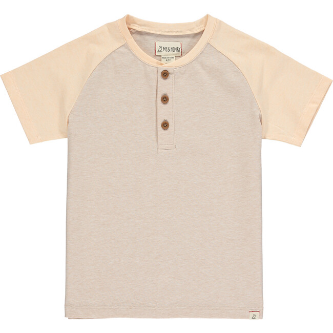 Colorblock Short Raglan Sleeved Henley Tee, Beige And Peach - T-Shirts - 1