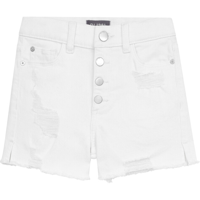 Lucy High-Rise Cut-Off Shorts, White Distressed