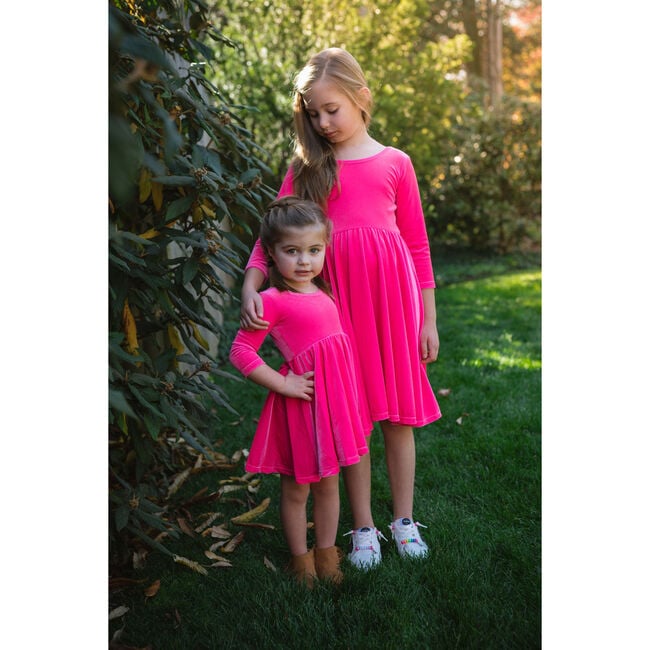 Twirly Dress, Hot Pink Velvet - Dresses - 2