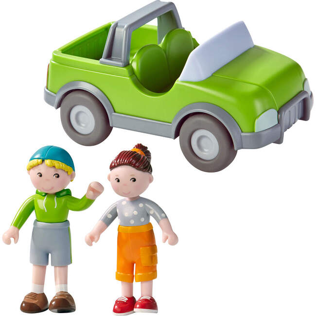 Little Friends Out and About Playset with 2 Toy Figures and Green Momentum Motor Vehicle