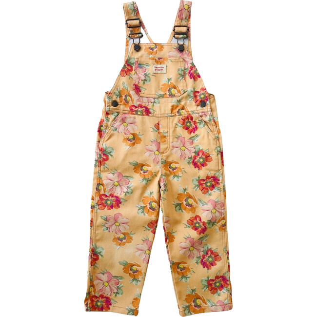 Straight Neckline Floral Print Long Overalls, Amber Glow