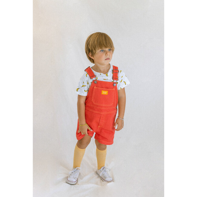 Straight Neckline Print Short Overalls, Hot Chilli - Overalls - 2
