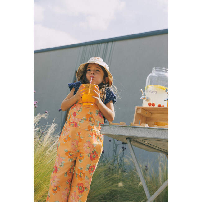 Straight Neckline Floral Print Long Overalls, Amber Glow - Overalls - 3