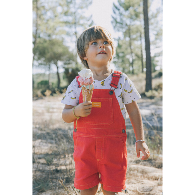 Straight Neckline Print Short Overalls, Hot Chilli - Overalls - 5