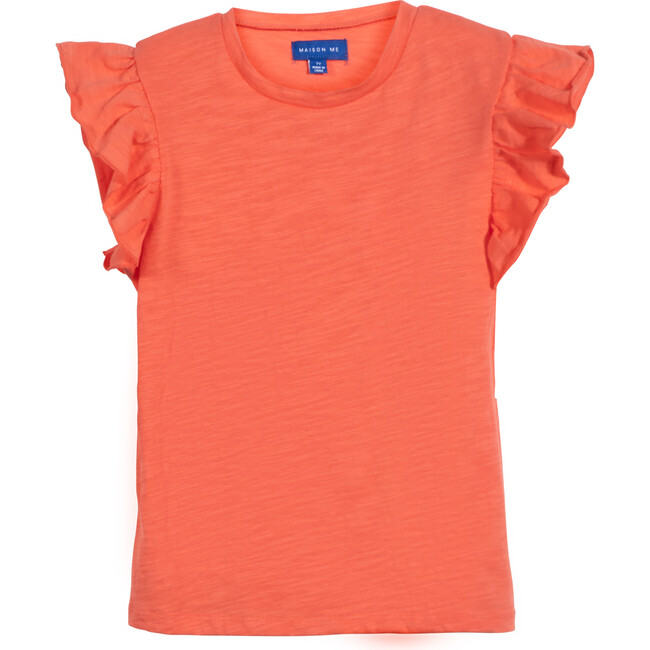 Mary Ruffle Top, Tangerine - Shirts - 1