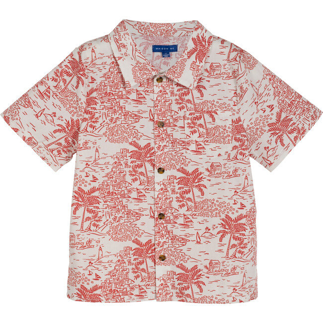 Oliver Button Down Shirt, Red Seascape Toile - Shirts - 1
