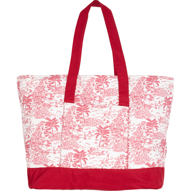 Zoe Large Tote, Red Seascape Toile - Bags - 1