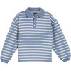 Taro Polo Sweatshirt, Dusty Blue & Cream Stripe - Sweatshirts - 1 - thumbnail