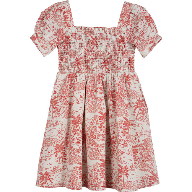 Nala Smocked Dress, Red Seascape Toile - Dresses - 1