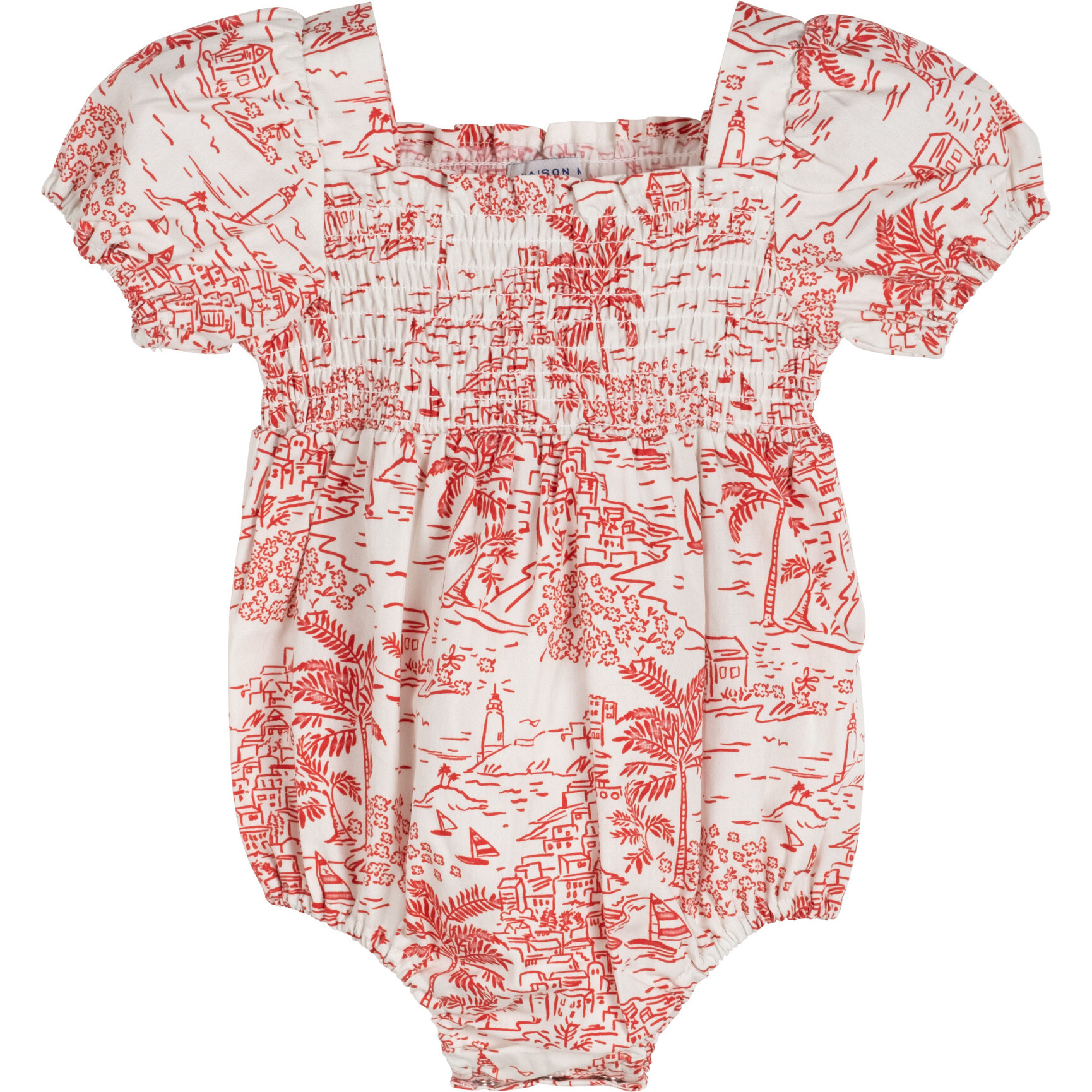 Baby Nova Smocked Romper, Red Seascape Toile - Rompers - 1