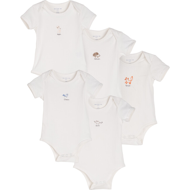 Baby Animal 5 Piece Bodysuit Set, White