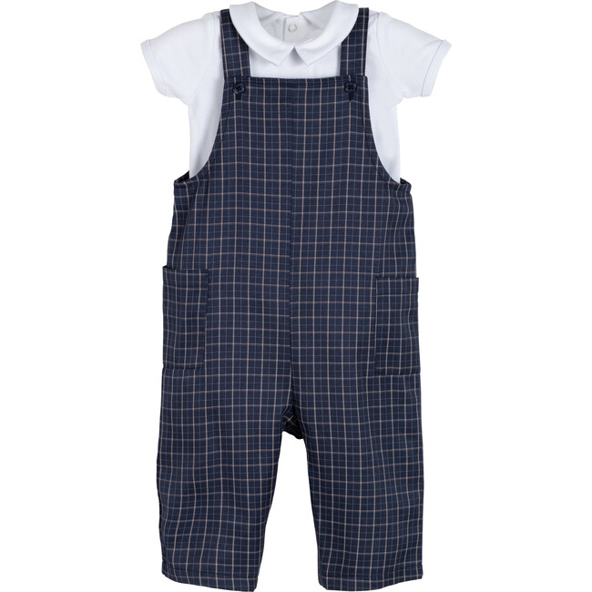 Baby Mattias Bodysuit & Overall Set, Navy Plaid