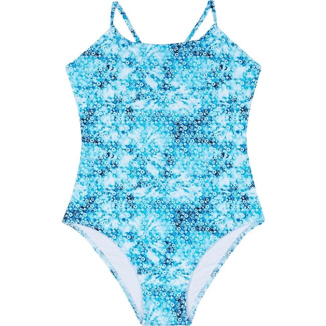 Gazette Tie-Dye Flowers One-piece Swimsuit, Bleu Marine - One Pieces - 1
