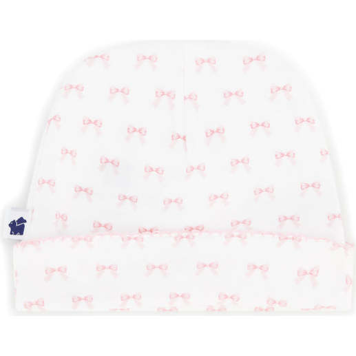 Scallop Trim Infant Hat, Pink Bows Print