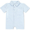 Collared Romper, Blue Stripe - Rompers - 1 - thumbnail