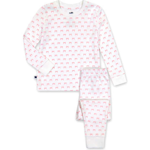 Crewneck Pajama Set, Pink Bows Print - Pajamas - 1