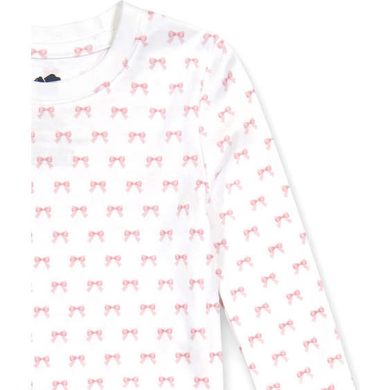 Crewneck Pajama Set, Pink Bows Print - Pajamas - 2