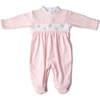 Soft Footie with Flower Embroidery and High Poplin Collar, Pink - Rompers - 1 - thumbnail