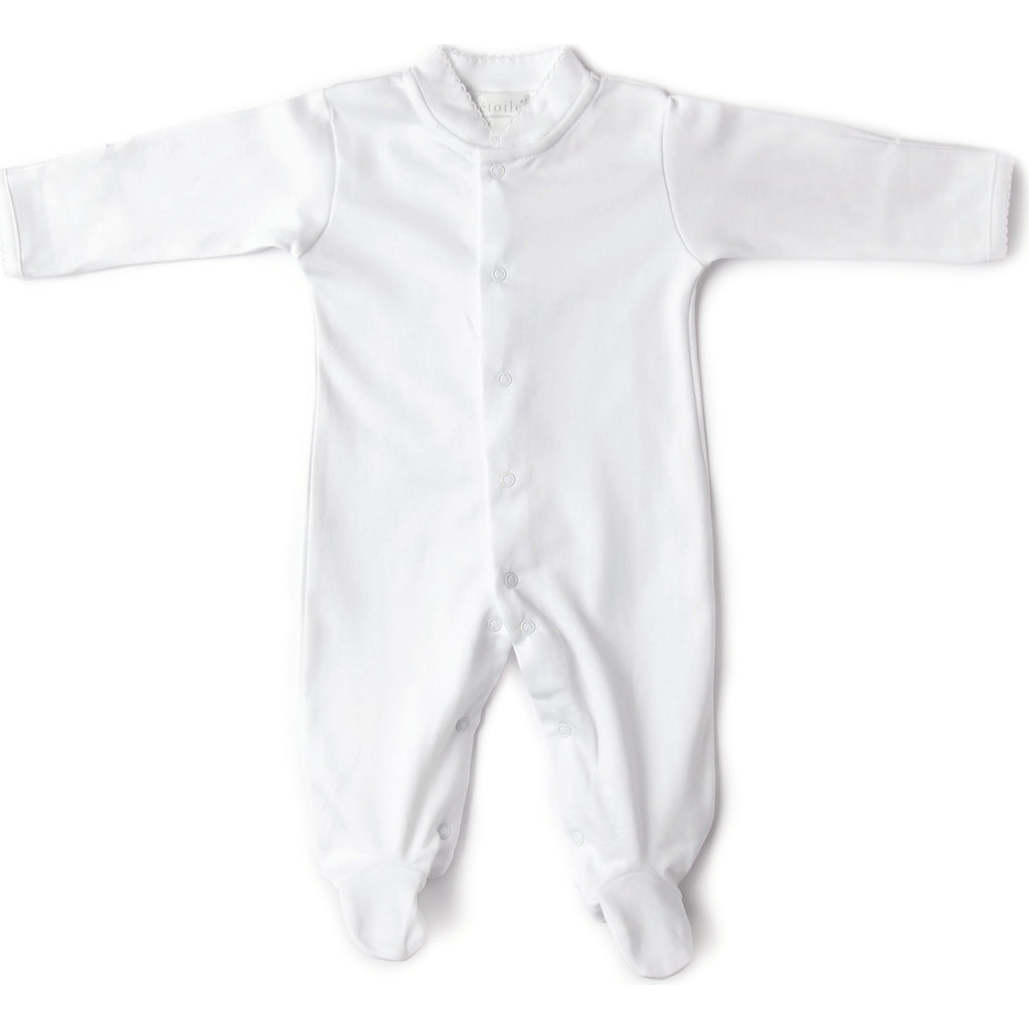 Soft Footie With High Collar, White - Rompers - 1