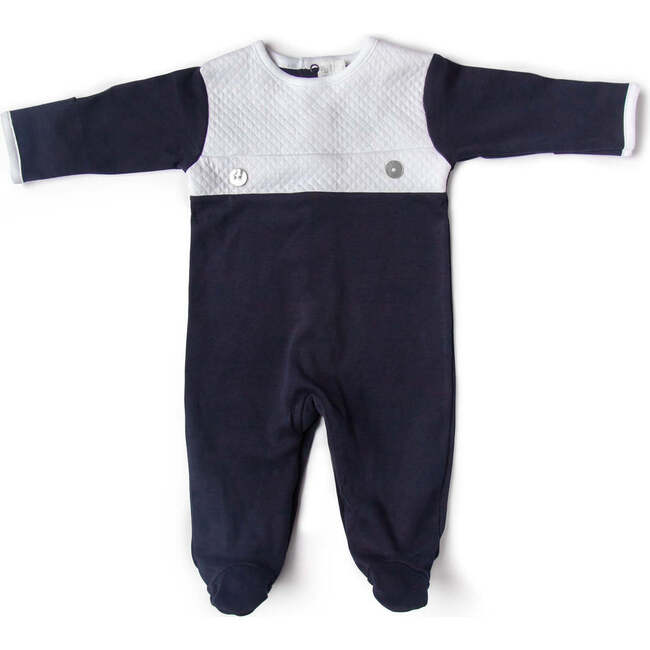 Soft Footie With Quilted Detail, Navy - Rompers - 1