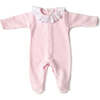 Quilted Footie With Poplin Dotted Collar, Pink - Rompers - 1 - thumbnail