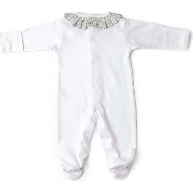 Soft Footie With Contrast Pleated Collar, White - Rompers - 3