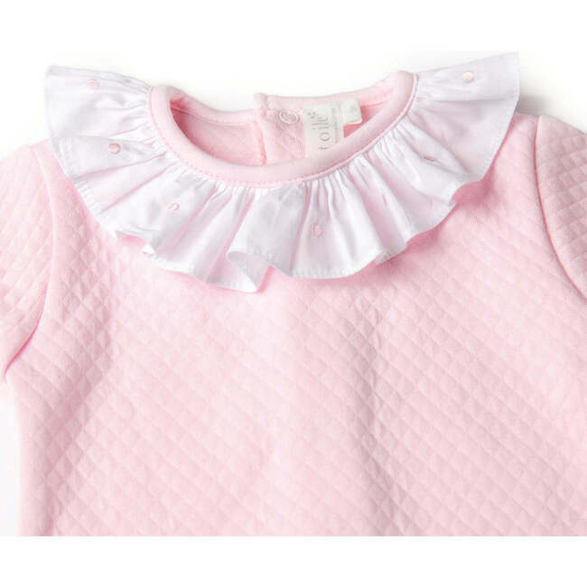 Quilted Footie With Poplin Dotted Collar, Pink - Rompers - 2