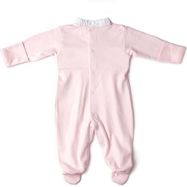 Soft Footie with Flower Embroidery and High Poplin Collar, Pink - Rompers - 3