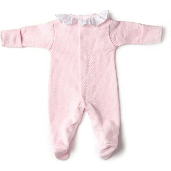 Quilted Footie With Poplin Dotted Collar, Pink - Rompers - 3