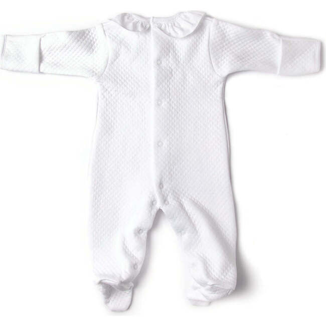 Quilted Footie With Poplin Collar, White - Rompers - 4