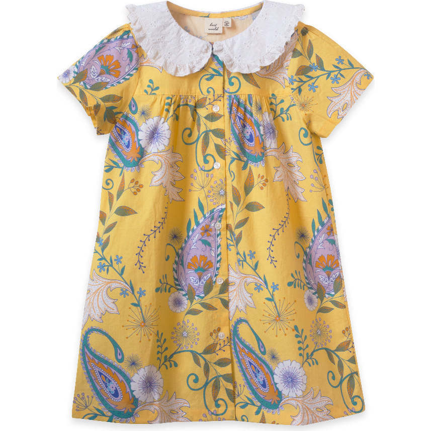 Fae Broad Collar Straight Cut Dress, Sunshine Paisley - Dresses - 1