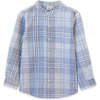 James Mandarin Collar Long Sleeve Check Shirt, Blue Slub - Dresses - 1 - thumbnail