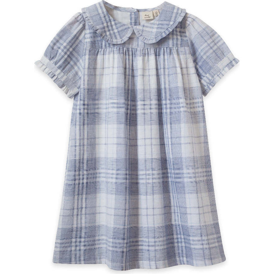 Selah Peter Pan Collar Check Dress, Blue Slub - Dresses - 1