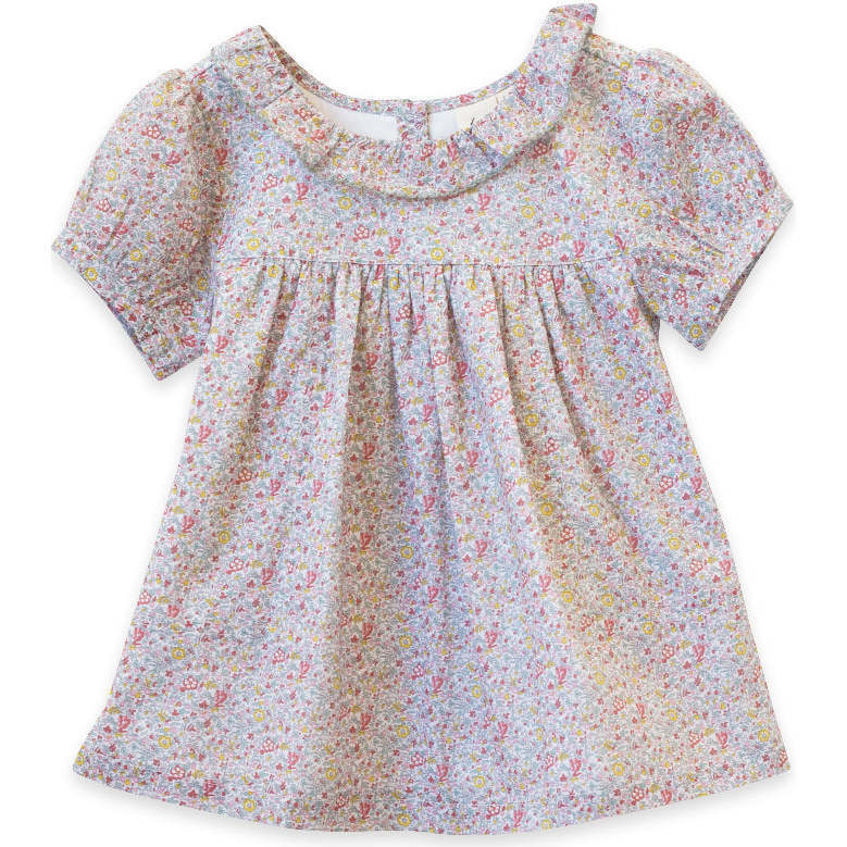 Emily Ruffle Neck Puff Sleeve Floral Dress, Meadow - Dresses - 1