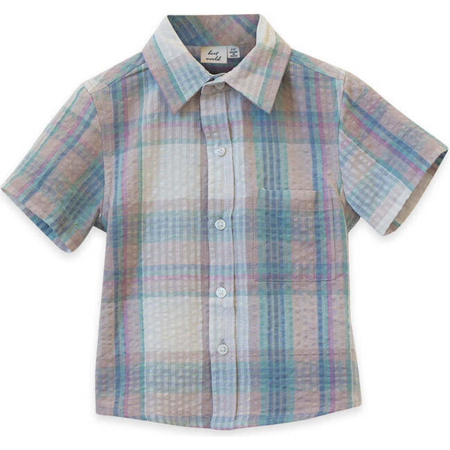 Cotton Seersucker Collar Short Sleeve Shirt, Arctic Blue - Shirts - 1